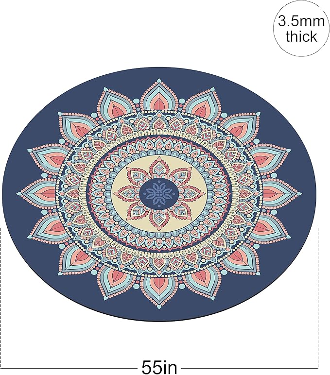 nuveti Large Meditation Mat Round Yoga Mat Pilates Yoga Mat 3.5mm Thick Natural Tree Rubber Base Non Slip, Extra Thick Grip. Thicker, Longer, and Wider for More Comfort and Support(55''x55'')