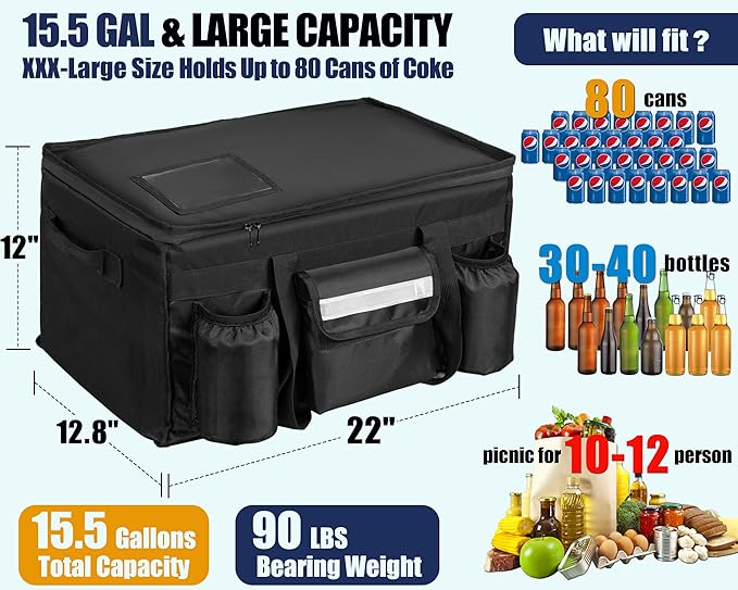 MyLifeUNIT Insulated Cooler Bag for Food & Pizza Delivery Bag Suitable for Car, Bike, Camping, Picnic, Beach, Large Size