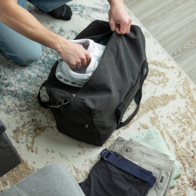 Duffle Bag – Multipurpose Canvas Bag for Travel, Gym, Weekender, Carry On & More – Durable, Spacious, Unisex Overnight Bag for Men & Women – Perfect for Sports, and Everyday Use (Black)