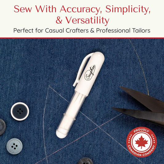 Fabric Markers for Sewing – Ergonomic Tailors Chalk Pen with Improved Dosing Wheel for Sharp Lines - Washable Sewing Chalk Marking Pens that are Compatible with Most Fabrics - White 1 Pack
