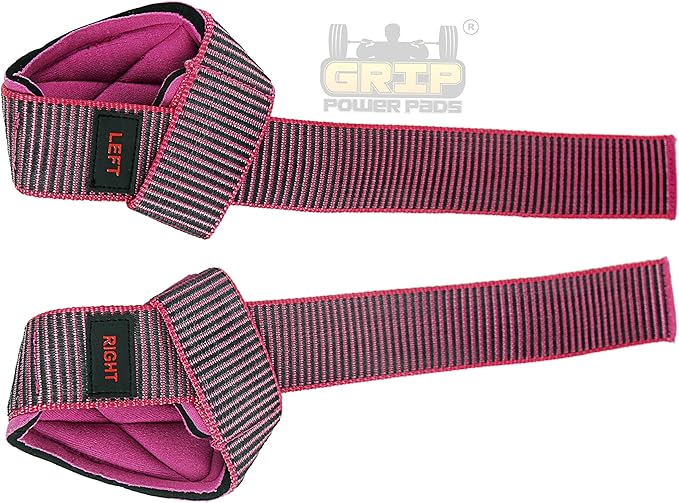 Heavy Duty Lifting Straps Neoprene Padded 1 Pair Wrist Wraps & Rubbery Grip Support Straps with Cotton Coated Rubber on One Side