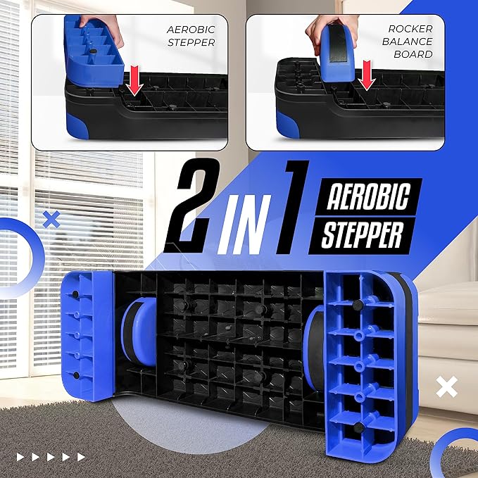 Yes4All 2-in-1 Adjustable Aerobic Step Platform Fitness Exercise Stepper with Rocker Balance Board Legs for Home Workout, Step Exercise & Balance Training