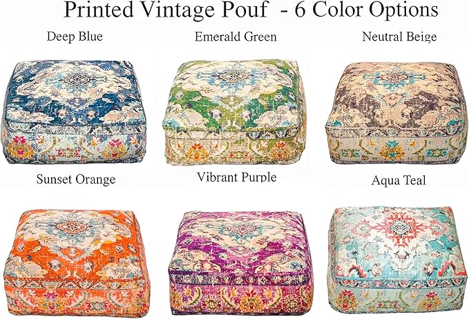 Blue Square Floor Pillow Cover Large Yoga Décor Cushion Moroccan Pouf Ottoman Boho Furniture Perfect for Living Room, Bedroom, Nursary or Children Room Seating Area Beanbag Footstool 24x8 Unstuffed