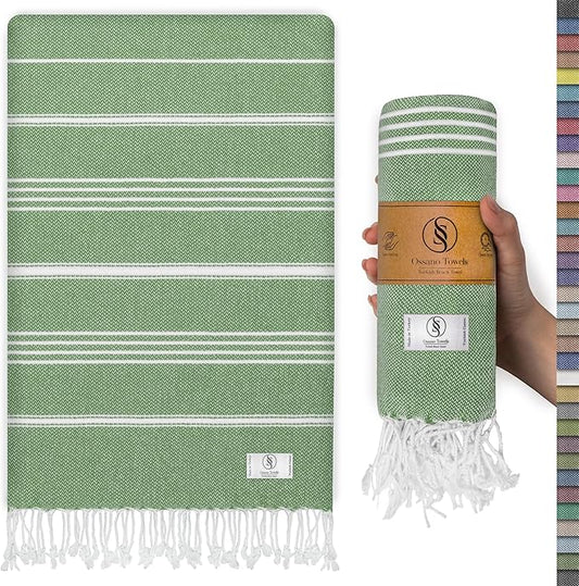 Turkish Beach Towel Absorbent & Quick Dry Oversized (39" x 71") - Decorative, Versatile and Functional as Yoga Mat, Picnic Blanket, Travel Blanket, Bath, Cruise, Gym Towel - Green