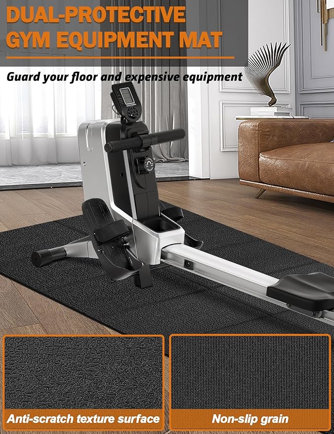 Treadmill Mat, 5'x2.5'/5.6'x2'/6.5'x3'/8'x3',6mm Thickness Exercise Equipment Mat for Carpet Hardwood Floors, Compatible with Walking Pad,Spin Bike,Elliptical Trainer,Rowing Machine
