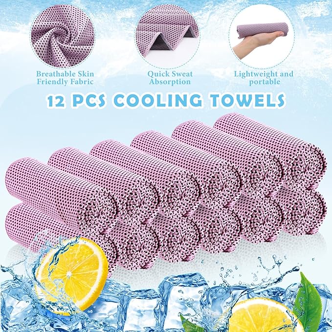 12 Pack 32 x 12 in Cooling Towels Bulk for Neck and Face Microfiber Ice Towel Sweat Towels Breathable Soft Chilly Towel Portable Cool Neck Rags for Yoga Sport Gym Workout Fitness