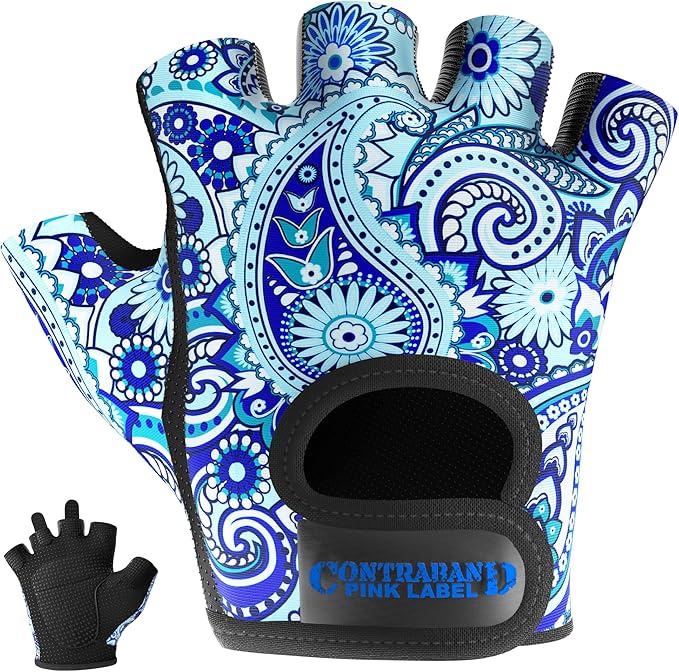 5387 Womens Design Series Paisley Print Lifting & Rowing Gloves (Pair) - Lightweight Vegan Medium Padded Microfiber Amara Leather w/Griplock Silicone