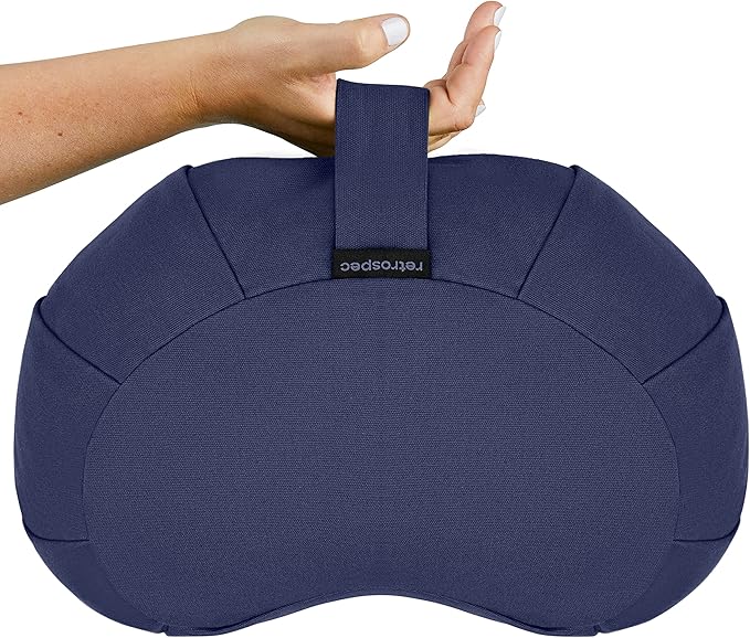 Retrospec Sedona Zafu Meditation Cushion With Buckwheat Hull Fill - Adjustable Yoga & Pilates Support Pillow - 17in Crescent Cotton Cover With Handle