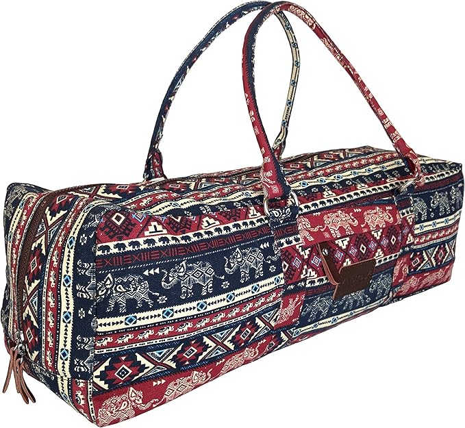 Kindfolk Yoga Mat Duffle Bag Patterned Canvas with Pocket and Zipper