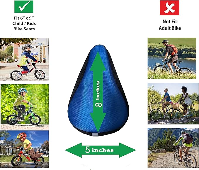 Kids Bike Gel Seat Cushion Cover, 8x5 inch Child Bike Seat Cover Premium Comfortable Small Bicycle Saddle Pad