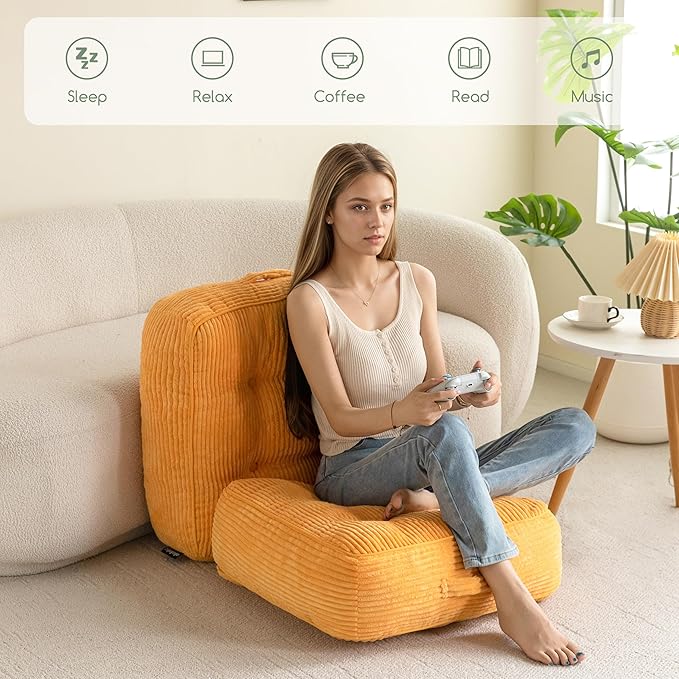 8" Washable Floor Pillow Cushion for Adults, Meditation Cushion Pillow, Large Square Floor Sitting, Removable Tufted Corduroy Cover, for Tatami Living Room or Yoga, 22x22 Inch, Machine Washable