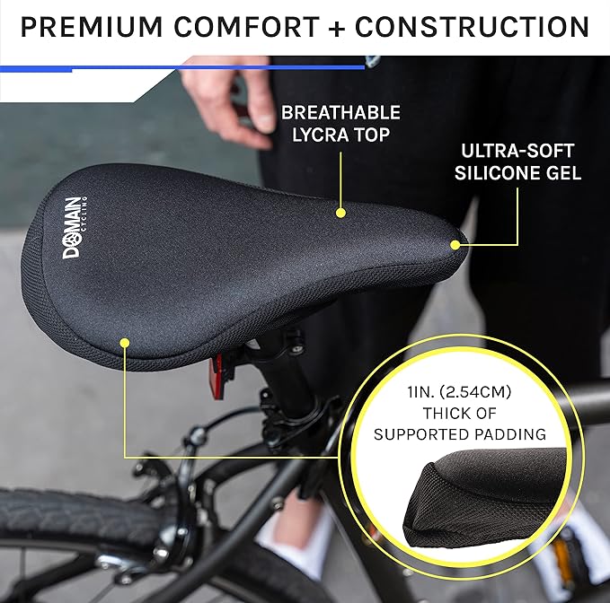Bike Seat Cushion - Ultimate Comfort, Fits Peloton Seat Cushion and Most Exercise and Spin Bikes, Padded Gel Bike Seat Cover to Make Peloton Bicycle Seat Comfortable, 10.5”x7”