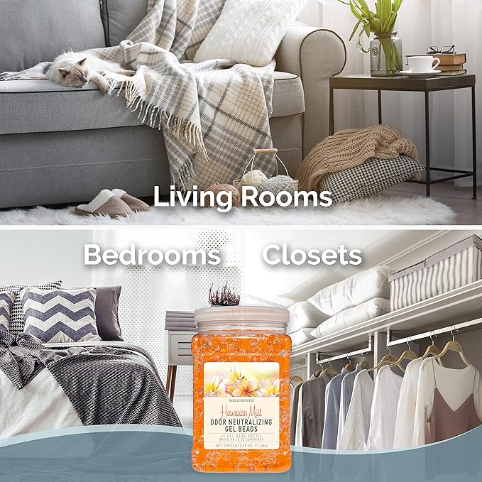 SMELLS BEGONE 48 oz Odor Eliminator Gel Bead Refill - Eliminates Odors from Bathrooms, Cars, Boats, RVs & Pet Areas - Air Freshener - Made with Essential Oils - Hawaiian Mist Scent