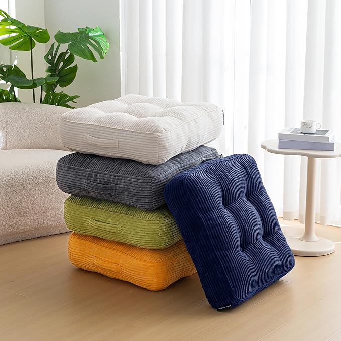 6" Washable Floor Pillow Cushion for Adults, Meditation Cushion Pillow, Large Square Floor Sitting, Removable Tufted Corduroy Cover, for Tatami Living Room or Yoga, 22x22 Inch, Machine Washable