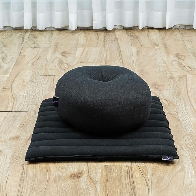 Leewadee Meditation Cushion Set – 1 Small Zafu Yoga Pillow and 1 Small Roll-Up Zabuton Mat Filled with Kapok