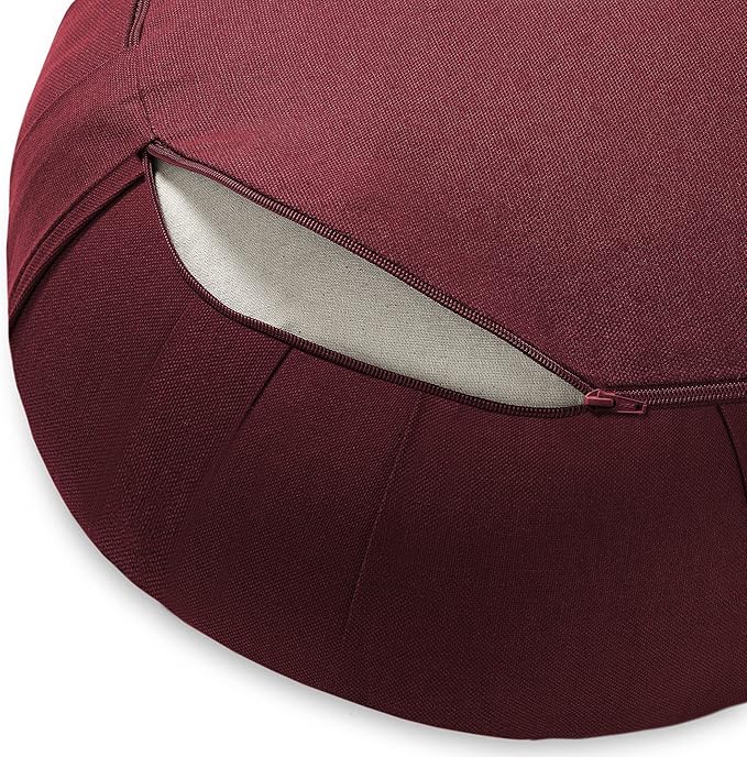 Zafu Meditation Cushion, 15" Round Buckwheat Yoga Pillow with Organic Cotton Cover