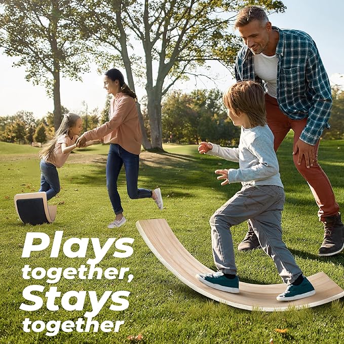 Yes4All Wooden Wobble Balance Board for Kids, 36 Inch Rocker Board Natural Wood, Seesaw Toy Toddlers, Yoga Curvy Board for Office & Classroom Adult