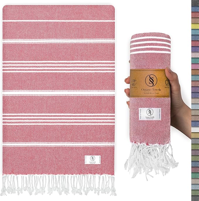 Cute Beach Towel - Quick Dry & Sand Free, Oversized (39" x 71"), Versatile, Perfect as Yoga Mat, Pool Towel, Turkish Towel, or Picnic Blanket - Coral