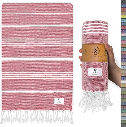 Cute Beach Towel - Quick Dry & Sand Free, Oversized (39" x 71"), Versatile, Perfect as Yoga Mat, Pool Towel, Turkish Towel, or Picnic Blanket - Coral