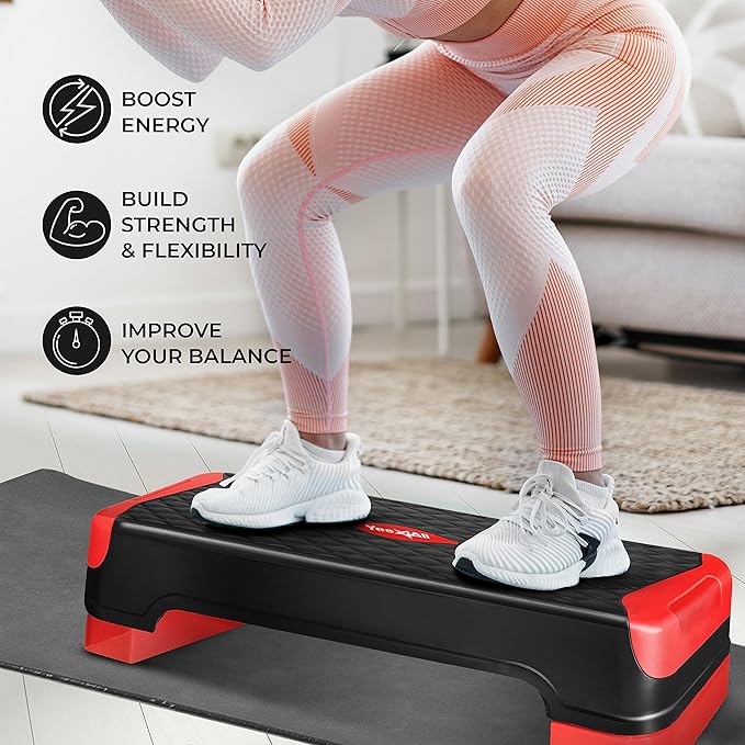 Yes4All 2-in-1 Adjustable Aerobic Step Platform Fitness Exercise Stepper with Rocker Balance Board Legs for Home Workout, Step Exercise & Balance Training