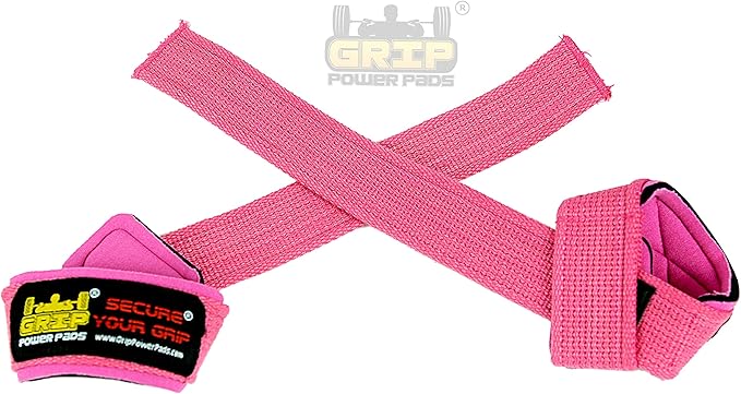 Heavy Duty Lifting Straps Neoprene Padded 1 Pair Wrist Wraps & Rubbery Grip Support Straps with Cotton Coated Rubber on One Side