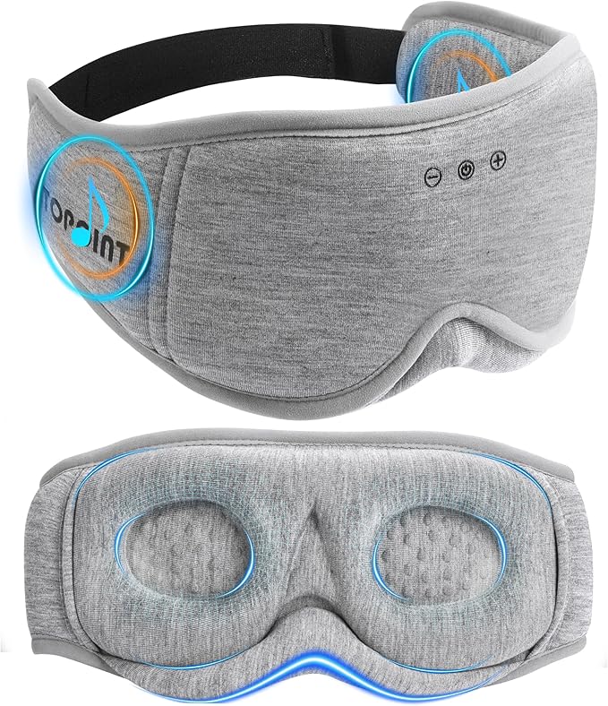 Sleep Mask with Headphones Bluetooth 5.4, TOPOINT 3D Eye Mask Blackout with Soft Bamboo Cotton for Side Sleepers Women Men, Sleep Headphones Earphones HD Speaker Microphone for Travel Meditation Gift