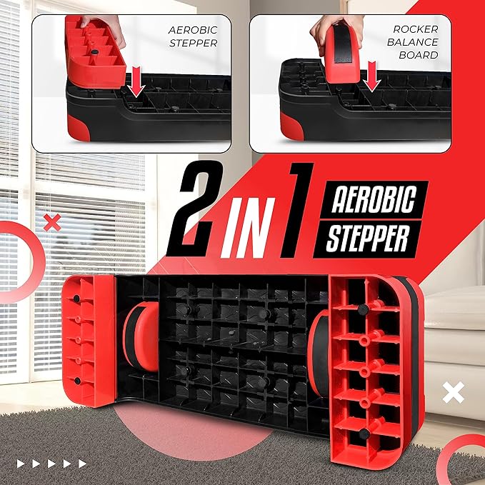 Yes4All 2-in-1 Adjustable Aerobic Step Platform Fitness Exercise Stepper with Rocker Balance Board Legs for Home Workout, Step Exercise & Balance Training