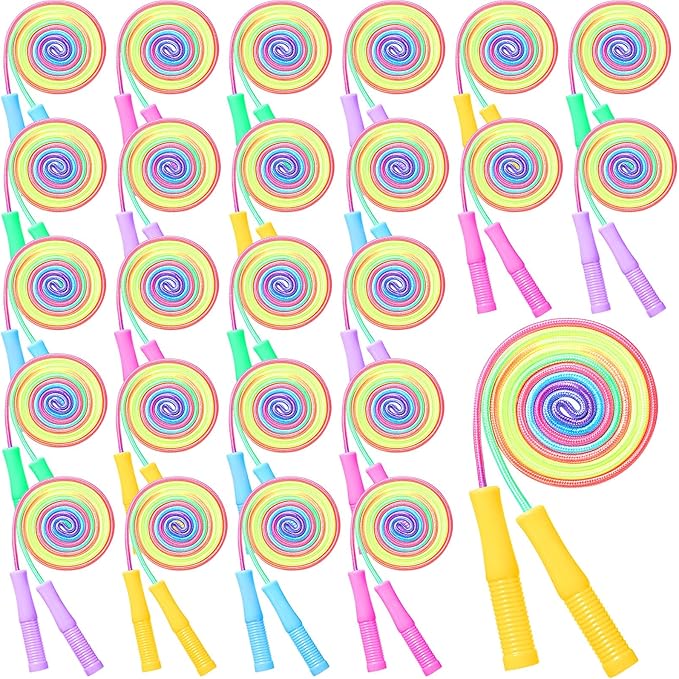 24 pcs Jump Rope Bulk for Kids 7.22 ft Adjustable Gradient Rainbow Color Skipping Rope Outdoor Exercise Fitness Equipment for Back to School Class Playground Activities Set