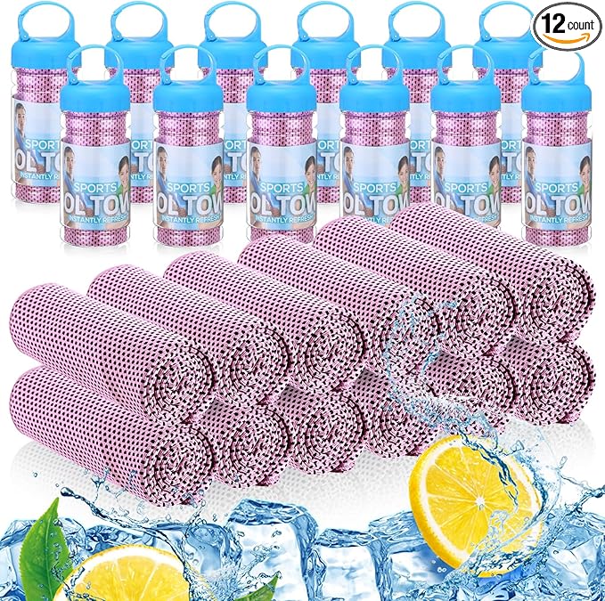12 Pack 32 x 12 in Cooling Towels Bulk for Neck and Face Microfiber Ice Towel Sweat Towels Breathable Soft Chilly Towel Portable Cool Neck Rags for Yoga Sport Gym Workout Fitness