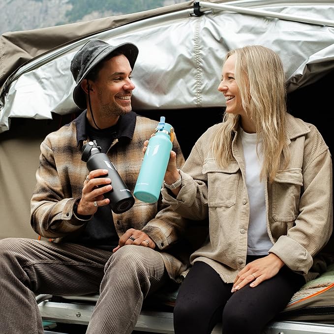 Super Sparrow Insulated Water Bottle - 17 Oz / 25 Oz / 32 Oz - Standard Mouth FlipFlow Flask - BPA Free, Leak Proof Drink Bottle- Ergonomic Straw Water Bottles for Work, Gym, Travel, Sports