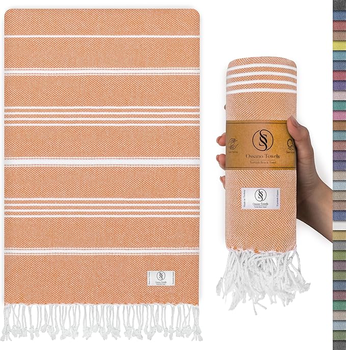 Turkish Beach Towel Quick Dry & Lightweight Extra Large (39" x 71") - Decorative, Versatile and Functional as Yoga Mat, Picnic Blanket, Travel Blanket, Gym, Camping and Bath Towels - Salmon