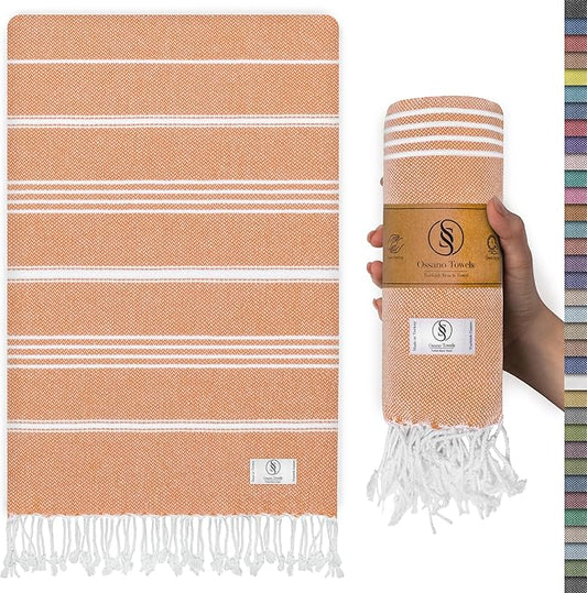 Turkish Beach Towel Quick Dry & Lightweight Extra Large (39" x 71") - Decorative, Versatile and Functional as Yoga Mat, Picnic Blanket, Travel Blanket, Gym, Camping and Bath Towels - Salmon