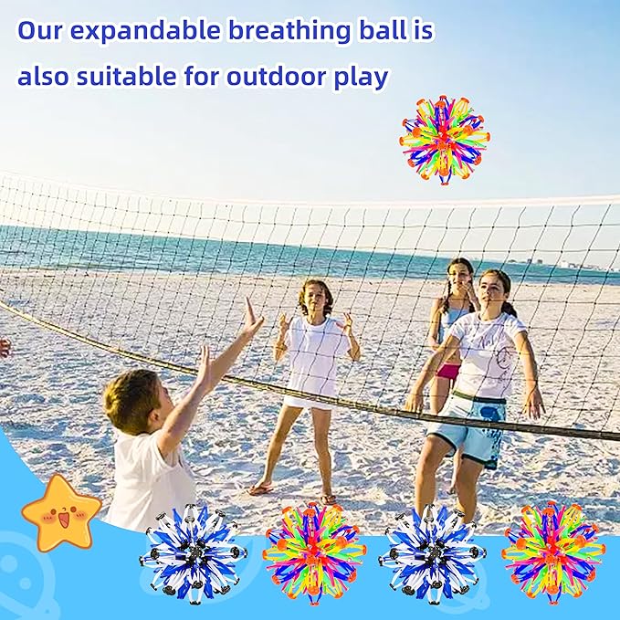 4Pcs Colorful Sphere Expandable Breathing Balls Fidget Toy-Stress Reliever ,Collapsible Expanding Magic Ball Toys from 6" to 12"for Kids & Adults Mindfulness Meditation Practices,Yoga -ADHD