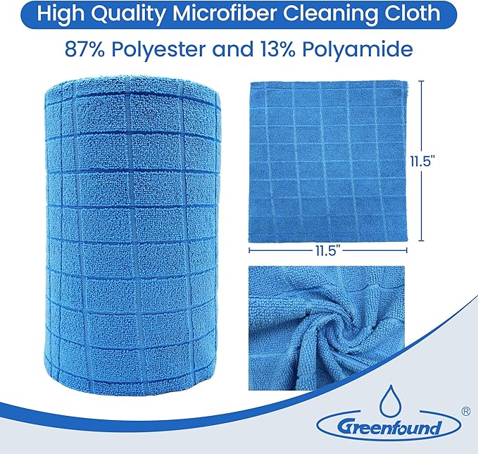 Greenfound Microfiber Cleaning Cloth Roll -80 Pack,Tear Away Towels for Car,Reusable Paper Towels Washable,Super Absorbent,Lint Free Cleaning Rags for House,Kitchen,Window-11.5"×11.5"(Check Blue)