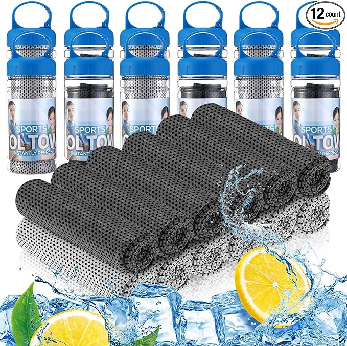 12 Pack 32 x 12 in Cooling Towels Bulk for Neck and Face Microfiber Ice Towel Sweat Towels Breathable Soft Chilly Towel Portable Cool Neck Rags for Yoga Sport Gym Workout Fitness