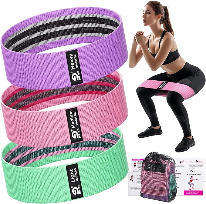 Fabric Resistance Bands Set – Booty Bands for Legs & Glutes, 3 Resistance Levels, Non-Slip Workout Bands for Women & Men, Ideal for Yoga, Pilates, Fitness, and Home Workouts