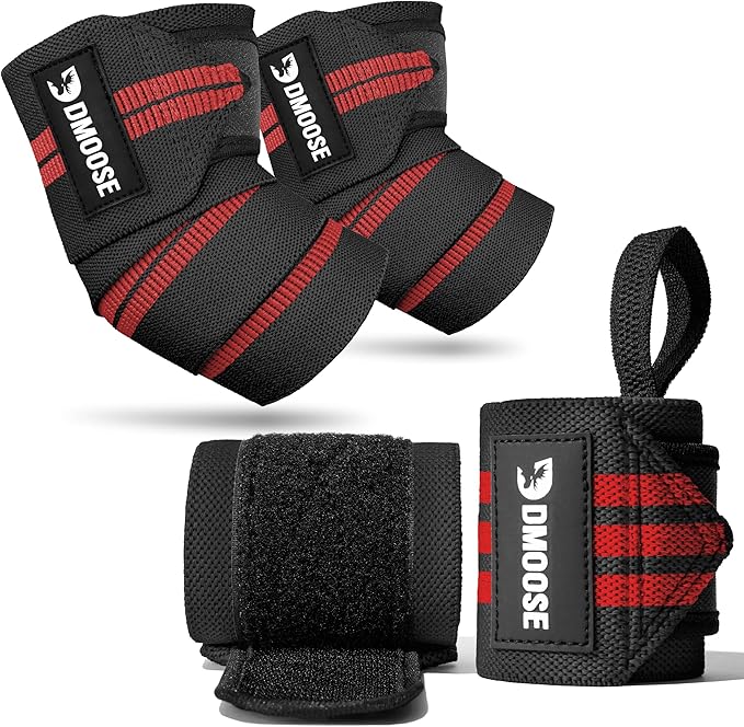 DMoose Fitness Elbow Wraps for Weightlifting (Pair) 40" Adjustable Brace for Joint Support, Pain Relief & Tendonitis - Elbow Straps for Weight Lifting, Bench Press & Gym Workouts, Band for Men & Women
