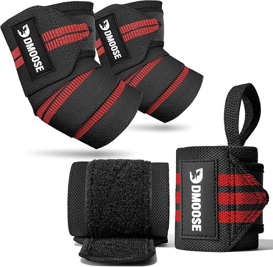 DMoose Fitness Elbow Wraps for Weightlifting (Pair) 40" Adjustable Brace for Joint Support, Pain Relief & Tendonitis - Elbow Straps for Weight Lifting, Bench Press & Gym Workouts, Band for Men & Women