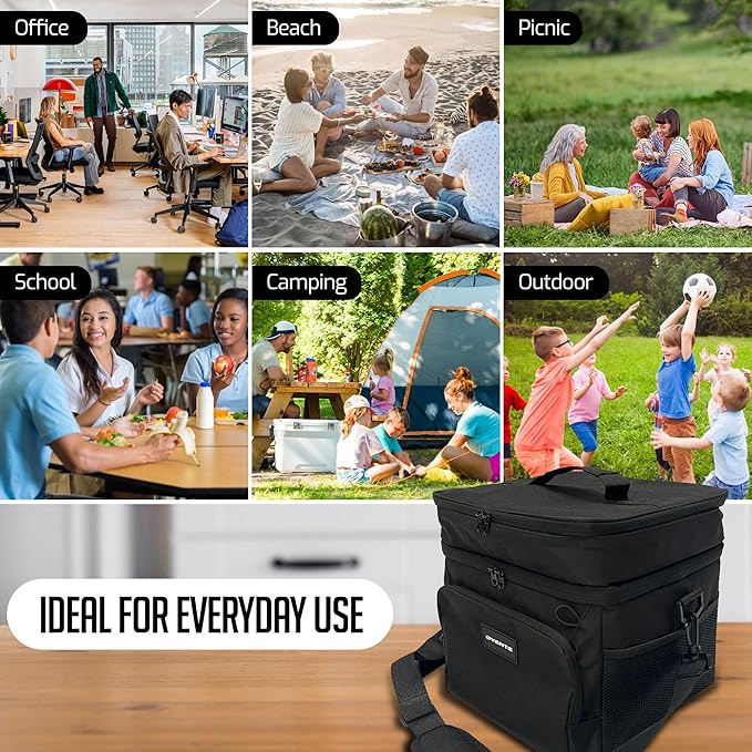 OVENTE Insulated Cooler Bag, Soft Lunch Bag for Men/Women with Leakproof Double Deck Compartment