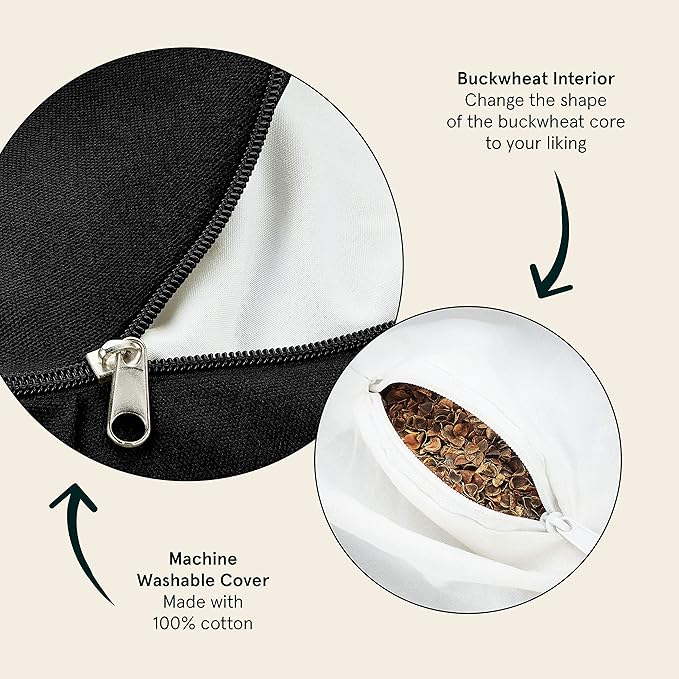 Retrospec Sedona Zafu Meditation Cushion Filled w/Buckwheat Hulls - Yoga Pillow for Meditation Practices - Machine Washable 100% Cotton Cover & Durable Carry Handle, Crescent, Black