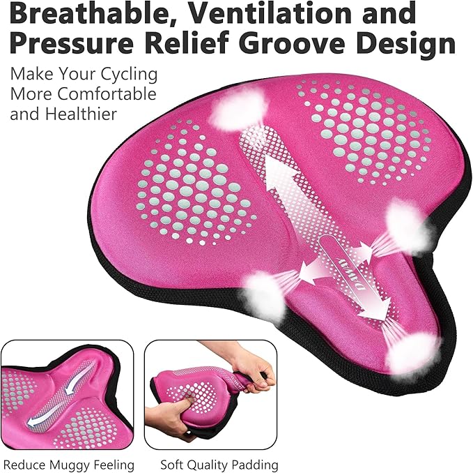 DAWAY Comfortable Bike Seat Cover - Silicone Gel & Memory Foam Padded Bike Seat Cushion for Men Women - Soft Bicycle Saddle Cover for Peloton, Stationary Exercise, Mountain Road Bikes - XL/Large/Small