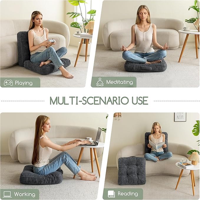 Washable Floor Pillow Cushion for Adults, Meditation Cushion Pillow, Large Square Floor Sitting, Removable Tufted Corduroy Cover, for Tatami Living Room or Yoga, 22x22 Inch, 2Pack, Machine Washable