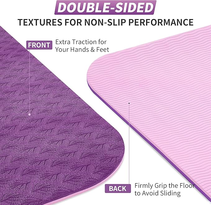 CAMBIVO Yoga Mat for Women Men Kids, 1/3 & 1/4 & 2/5 Inch Extra Thick Yoga Mat Non Slip, 72" x 24" TPE Yoga Mats, Workout Mat with Carrying Strap for Yoga, Pilates and Floor Exercises