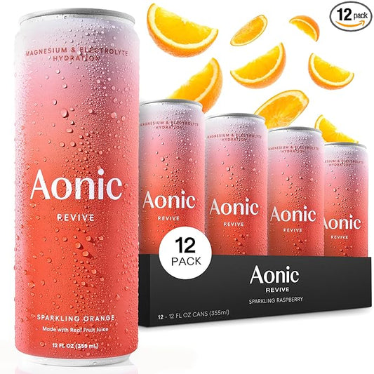 Aonic Revive Sparkling Orange – Hydration Drink with Magnesium & Potassium Electrolytes, Delicious Taste, Real Fruit Juice, 12oz (12 Pack)