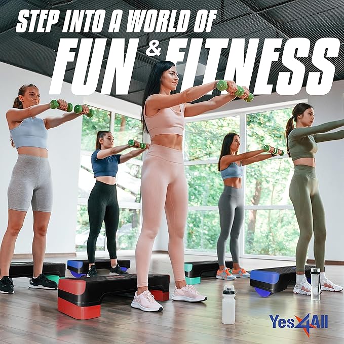 Yes4All 2-in-1 Adjustable Aerobic Step Platform Fitness Exercise Stepper with Rocker Balance Board Legs for Home Workout, Step Exercise & Balance Training