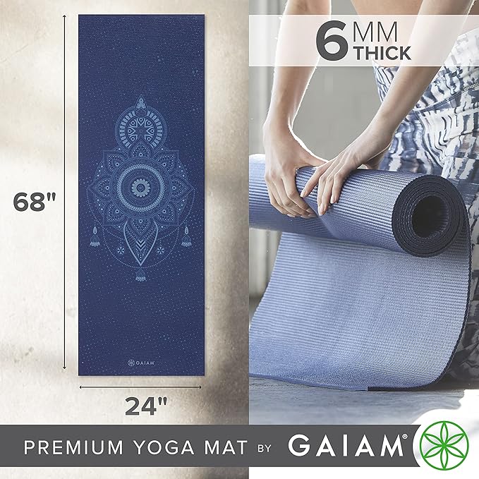 Gaiam Yoga Mat - Premium 6mm Print Extra Thick Non Slip Exercise & Fitness Mat for All Types of Yoga, Pilates & Floor Workouts (68"L x 24"W x 6mm Thick)