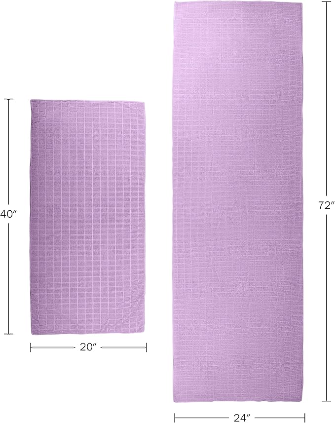 Wakeman Yoga Mat Towel and Gym Towel Set - 2-Piece Non Slip Set for Hot Yoga, Pilates, and Gym - 72” x 24” Sweat Absorbent and Quick Drying Blanket with Corner Pockets for Mats (Violet)
