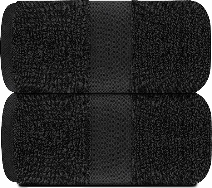 White Classic Luxury Soft Black Bath Sheet Towels - 650 GSM Cotton Luxury Bath Towels Extra Large 35x70 | Highly Absorbent and Quick Dry | Hotel Collection Extra Large Bath Towels Oversized, 2 Pack