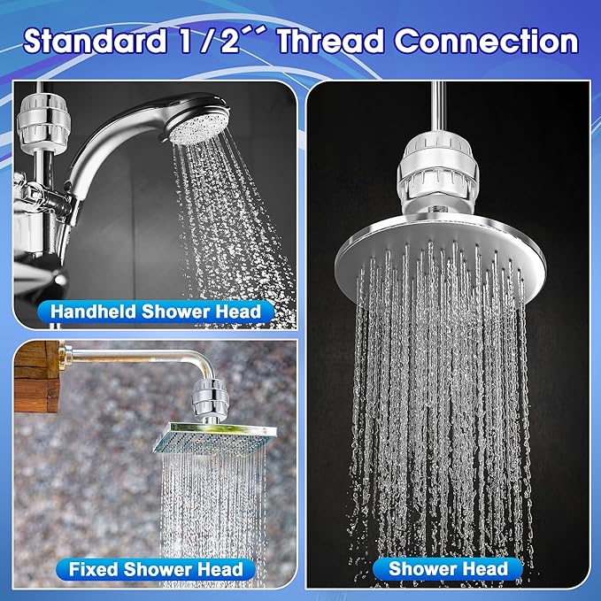 2 Pcs Shower Filter with 4 Pack 20 Stage Shower Filter Replacement, Heavy Duty Water Softener to Remove Chlorine, Fluoride, Heavy Metals, Iron, Improve Your Skin and Hair