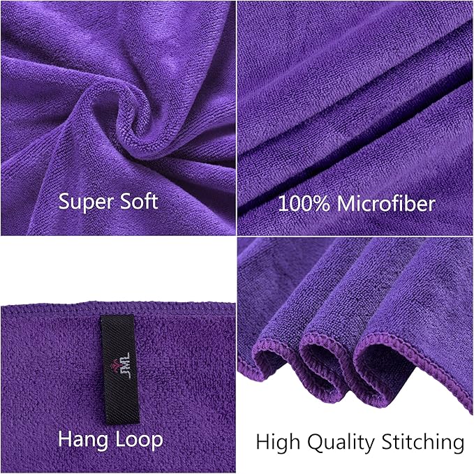 JML Microfiber Bath Towels, 2 Pack Extra Large Bathroom Towel 30" x 60", Oversized, Ultra Soft, Super Absorbent and Fast Drying, No Fading for Hair, Yoga, Gym, Violet